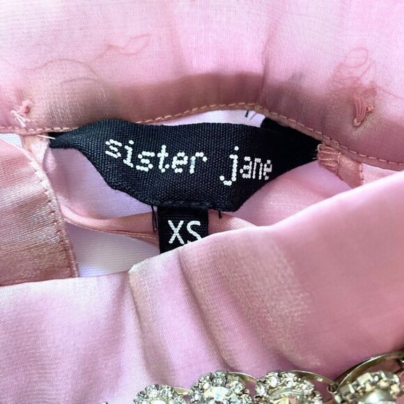 SISTER JANE OLD PINK RUFFLE RHINESTONE ORGANZA LOOSE FIT BLOUSE - XS - Picture 9 of 14